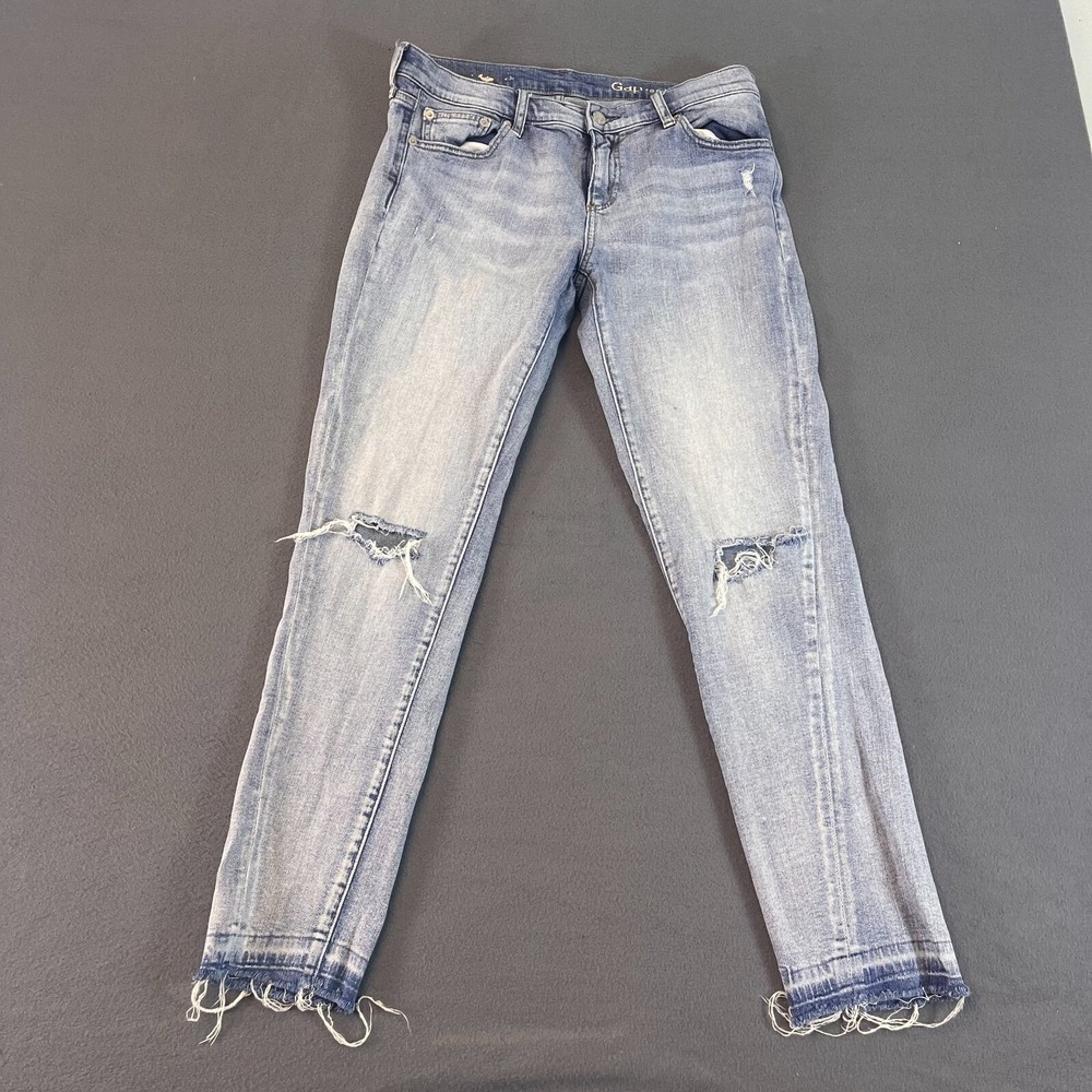 Gap Jeans Size 29T Womens Girlfriend Stretch‎ Light Wash Blue Faded Denim Ripped